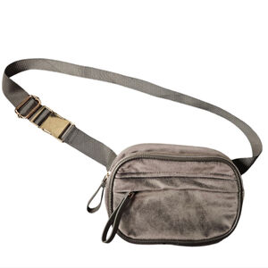 Indigo Belt Bag Crossbody Purse - Gray Suede-Like Fabric, Gold Hardware